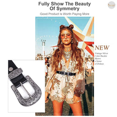 Women Leather Belts Ladies Vintage Western Design Black Waist Belt for Pants Dresses