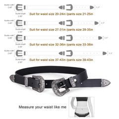 Women Leather Belts Ladies Vintage Western Design Black Waist Belt for Pants Dresses