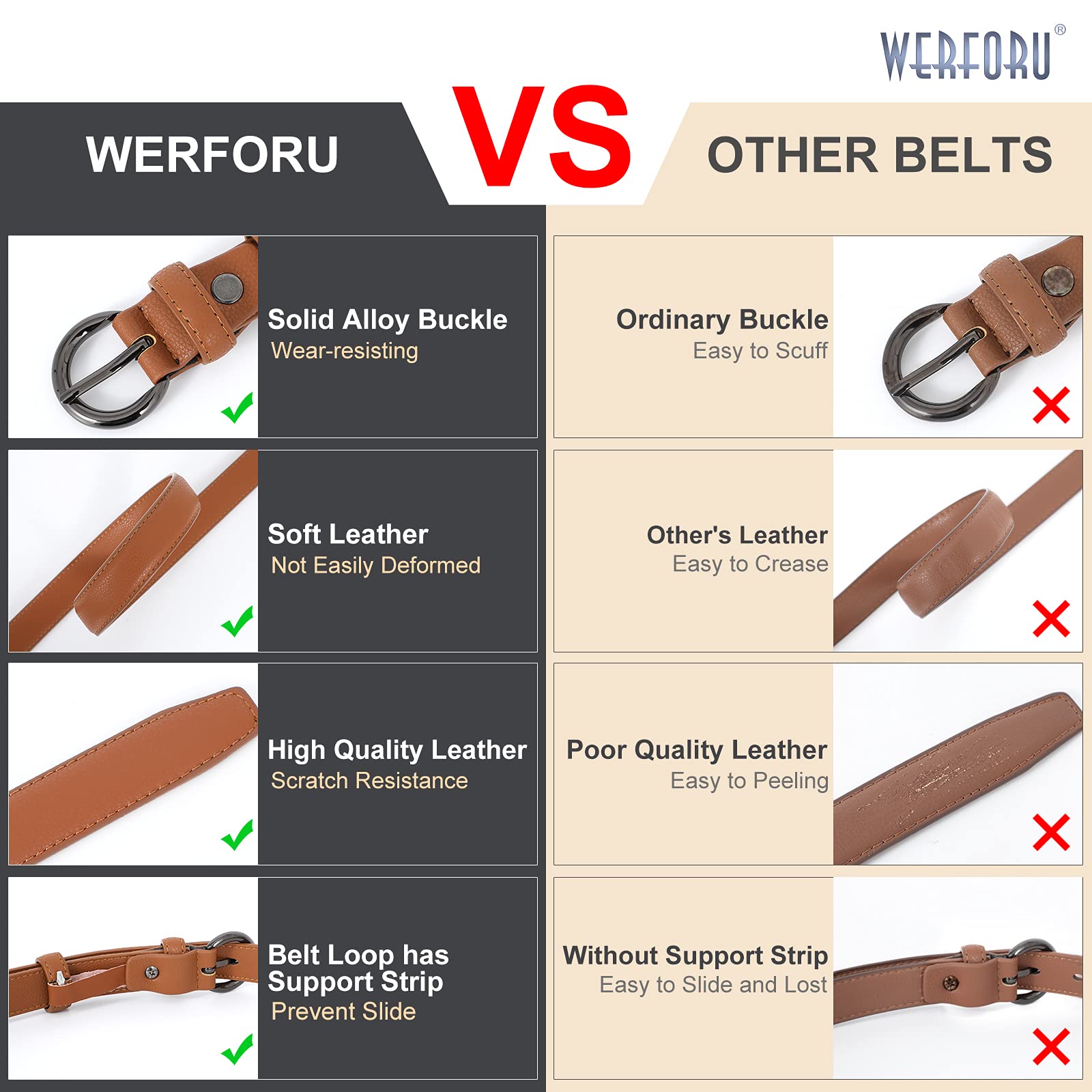 Women Leather Belt Waist Skinny Dress Belts Solid Pin Buckle Belt for Jeans Pants - JASGOOD OFFICIAL