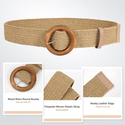 Straw Woven Elastic Stretch Belts Women, Wide Boho Braided Dress Belts with Wooden Style Buckle by JASGOOD - JASGOOD OFFICIAL