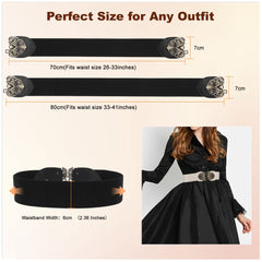 Women Vintage Wide Waist Belt for Dress, Elastic Cinch Belt with Retro Interlocking Buckle - JASGOOD OFFICIAL