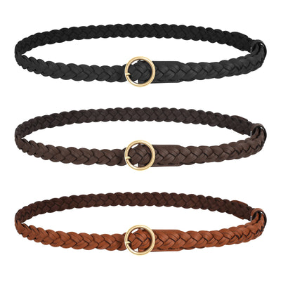 JASGOOD Women’s Braided Leather Belts Skinny Woven Waist Belts for Jeans Pants Dress 3 Pack