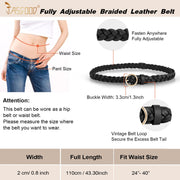 JASGOOD Women’s Braided Leather Belts Skinny Woven Waist Belts for Jeans Pants Dress 3 Pack