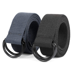 JASGOOD Men Women Canvas Belt Web Fabric Casual Belt with Black Double D-ring 1 1/2" Wide Set of 2