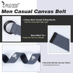 JASGOOD Men Women Canvas Belt Web Fabric Casual Belt with Black Double D-ring 1 1/2" Wide Set of 2