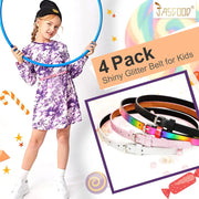 4 Pack 3 Pack 2 Pack Kids Belt Fashion Glitter Belt, Cute Shiny PU Leather Belt for Girls and Boys Back to School Gift