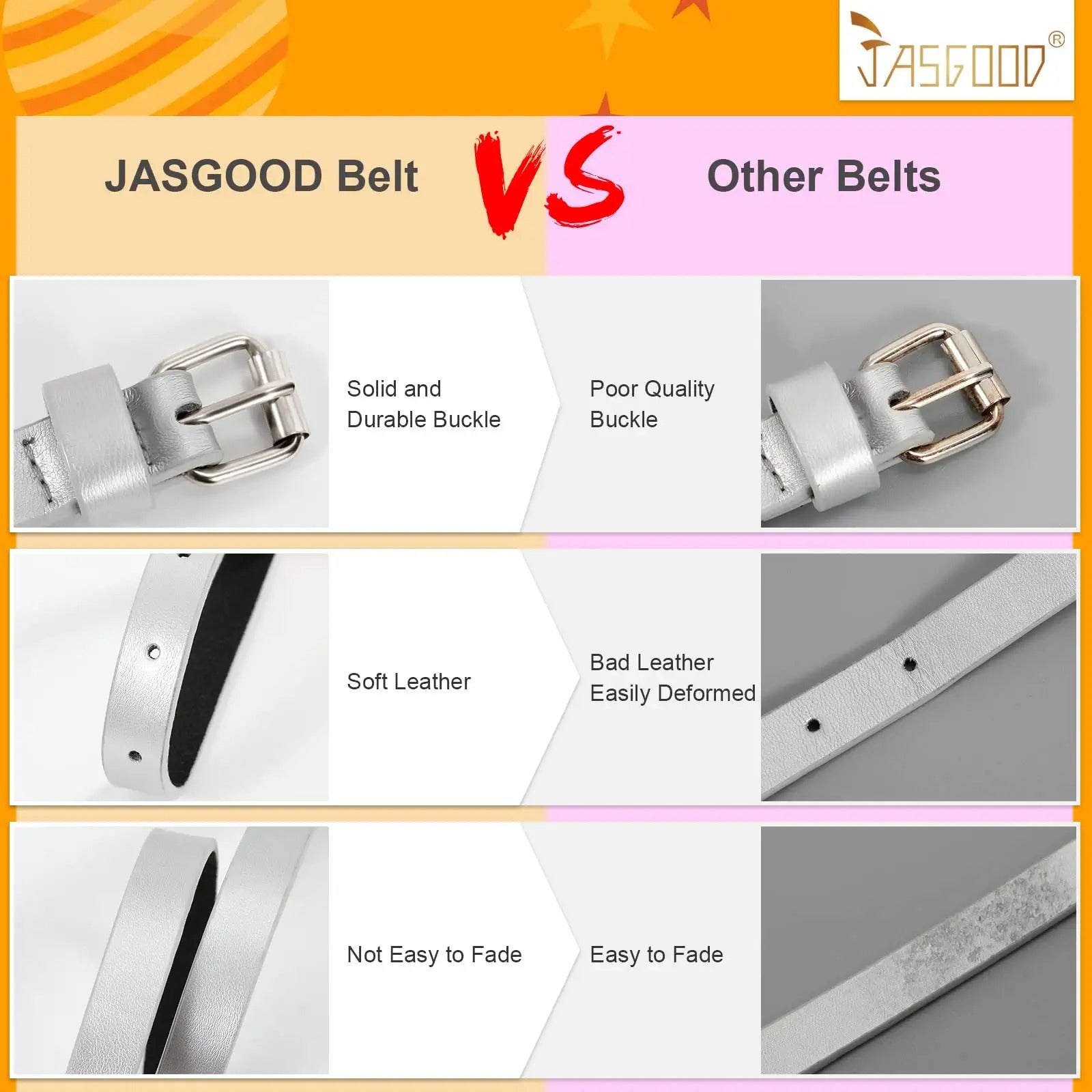 4 Pack 3 Pack 2 Pack Kids Belt Fashion Glitter Belt, Cute Shiny PU Leather Belt for Girls and Boys Back to School Gift - JASGOOD OFFICIAL