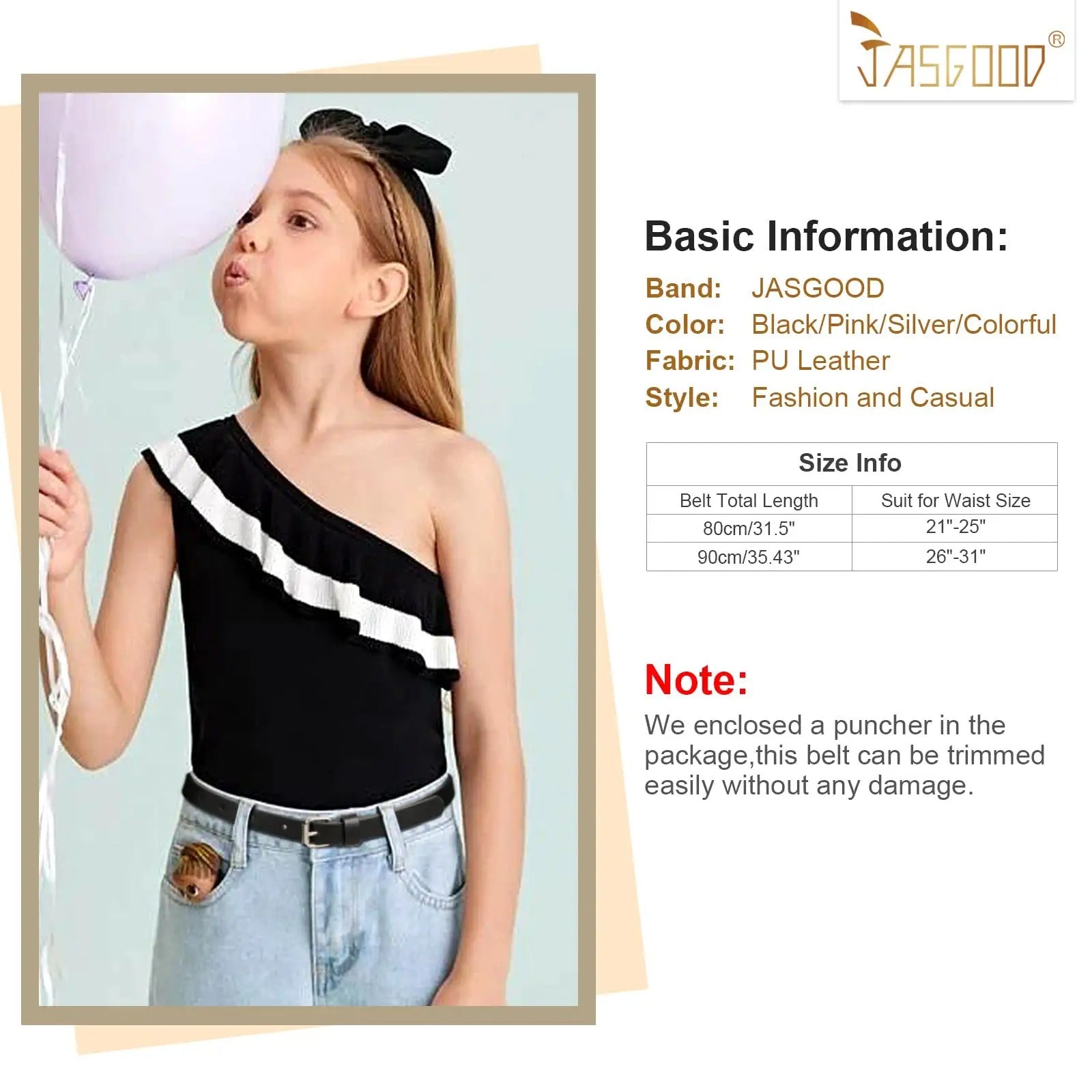 4 Pack 3 Pack 2 Pack Kids Belt Fashion Glitter Belt, Cute Shiny PU Leather Belt for Girls and Boys Back to School Gift - JASGOOD OFFICIAL
