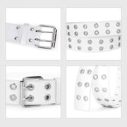 2 Pack Double Grommet Belt PU Leather Punk Belt for Women Jeans