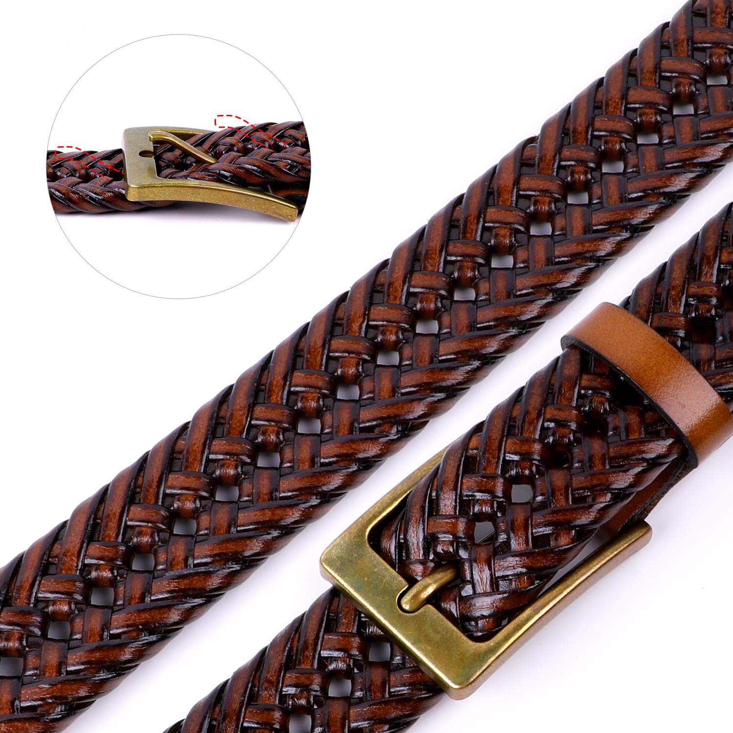 JASGOOD Men's Braided Leather Belt Braided Woven Belt for Men Casual Jeans with Solid Strap Single Prong Buckle - JASGOOD OFFICIAL