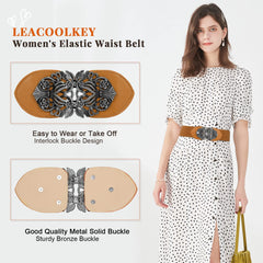 Women Vintage Wide Waist Belt for Dress, Elastic Cinch Belt with Retro Interlocking Buckle - JASGOOD OFFICIAL