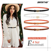 Set of 4 Womens Thin Belts SANSTHS Skinny Leather Belt with Gold Alloy Buckle