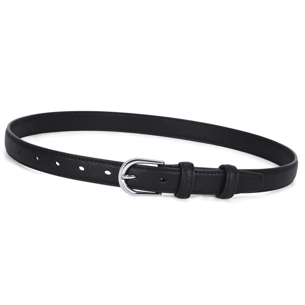 Women Skinny Leather Belt- Fashion Dress Jeans Belt with Single Prong Buckle