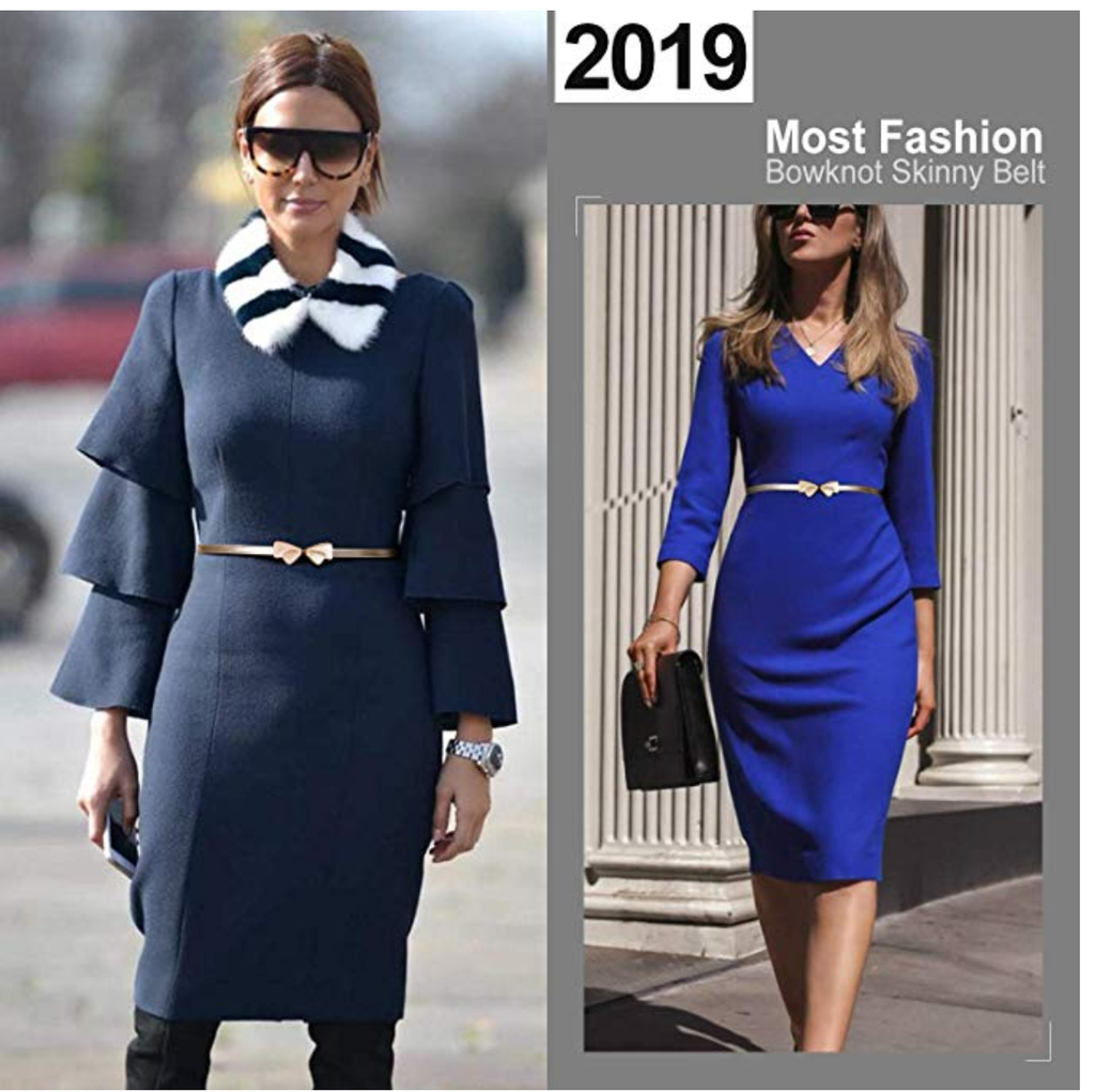 ASGOOD Women Bow Skinny Belt,Shiny Leather Bow Belt,Adjustable Thin Waist Belt for Dresses Fit 24-38Inch 