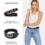 Women's Leather Skinny Belts for Dress Jeans Pants Fashion Soft Leather Waist Belts with Double O-Ring Buckle 