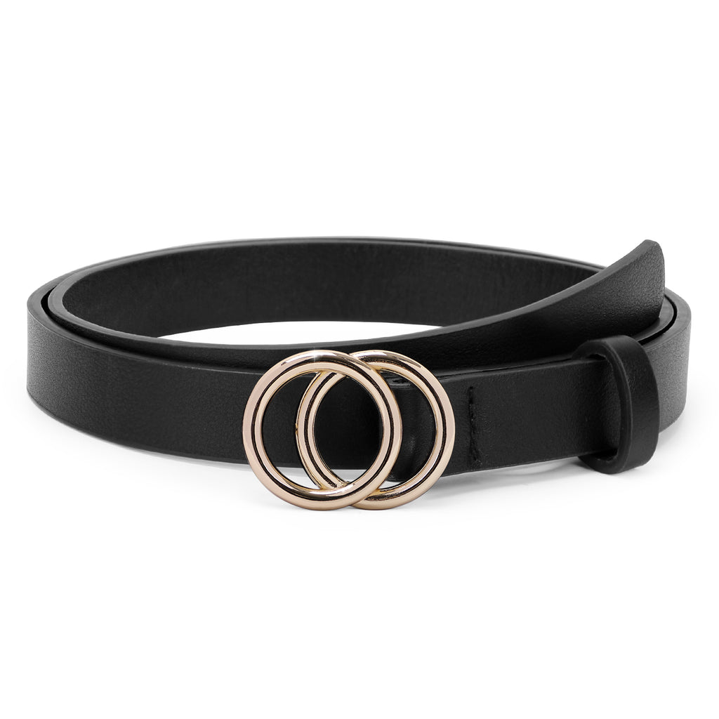 Women's Leather Skinny Belts for Dress Jeans Pants Fashion Soft Leather Waist Belts with Double O-Ring Buckle 