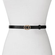 Women's Leather Skinny Belts for Dress Jeans Pants Fashion Soft Leather Waist Belts with Double O-Ring Buckle 