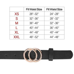 Women's Leather Skinny Belts for Dress Jeans Pants Fashion Soft Leather Waist Belts with Double O-Ring Buckle 