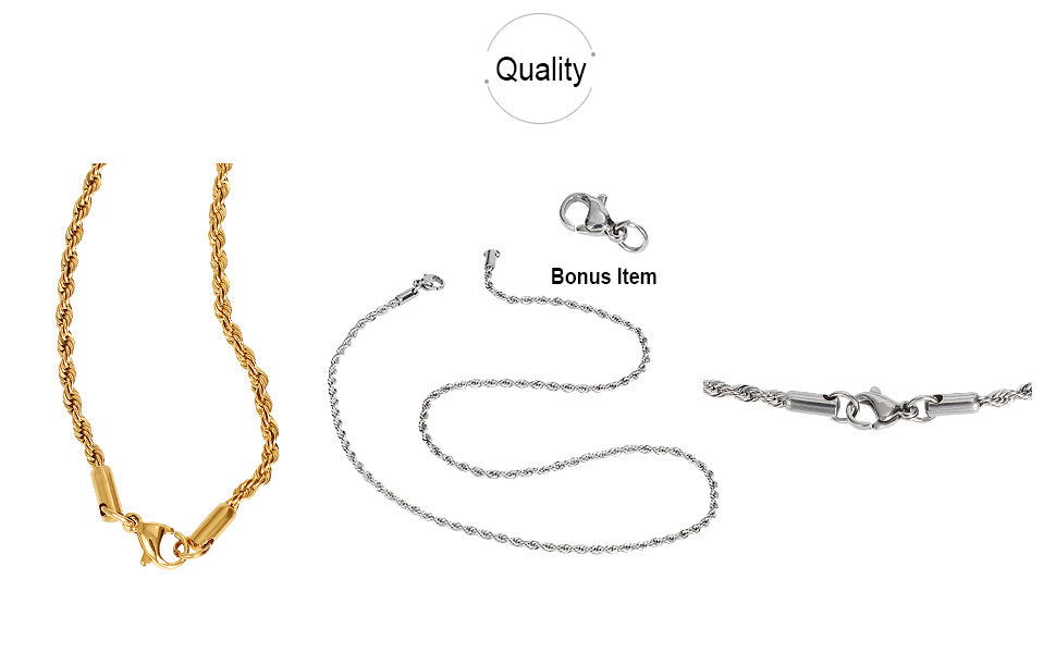 Rope Chain Necklace Gold Plated for Men Women Teen 