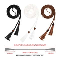 3 Pack Women Thin Tassel Braided Waist Belt WOWOGO Skinny Woven Tassel Belt