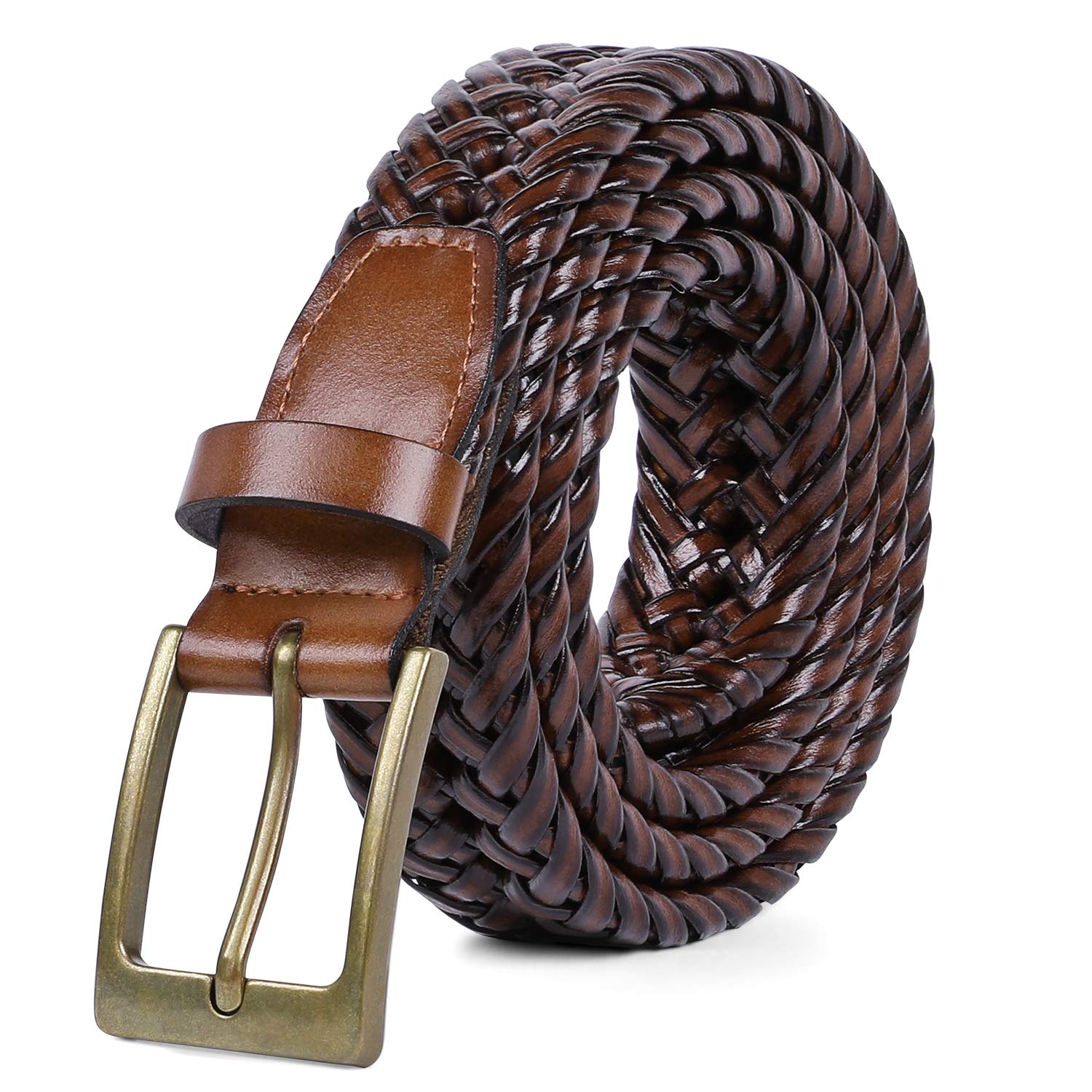 Mens Braided Leather Belt Genuine Cowhide Woven Leather Belt for Casual Jeans Pants with Solid Prong Buckle Christmas Gift - JASGOOD OFFICIAL