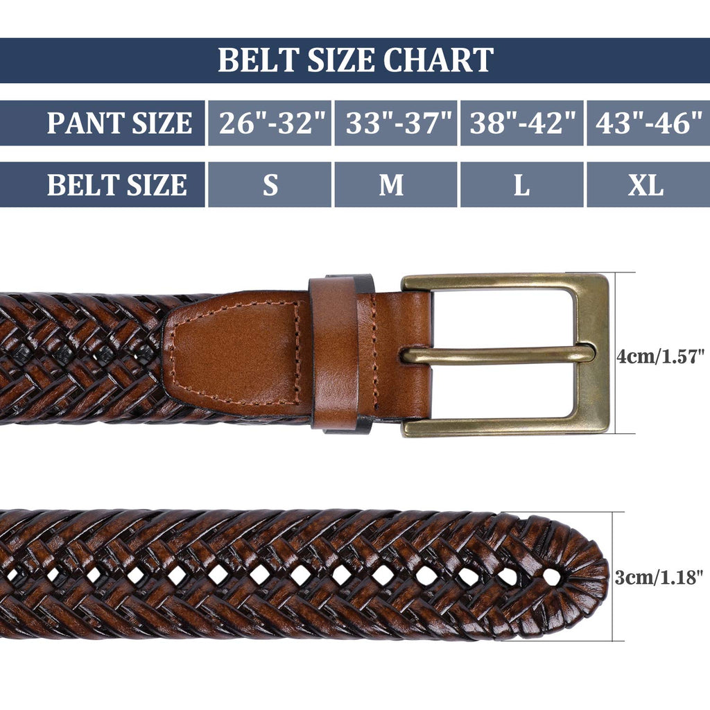 Mens Braided Leather Belt SUOSDEY Cowhide Woven Leather Belt for Casual Jeans Pants with Solid Prong Buckle Christmas Gift