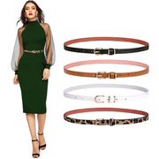 Set of 4 Womens Thin Belts SANSTHS Skinny Leather Belt with Gold Alloy Buckle