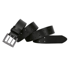 Double Prong Leather Belt Heavy Duty Belt for Men, Double Grommet Holes Belt for Pants