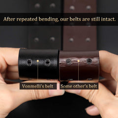 Double Prong Leather Belt Heavy Duty Belt for Men, Double Grommet Holes Belt for Pants