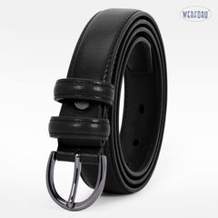 Women Leather Belt Skinny Dress Belt for Jeans Pants with Silver Buckle