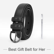 Women Leather Belt Skinny Dress Belt for Jeans Pants with Silver Buckle