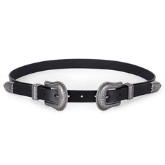 Women Leather Belts Ladies Vintage Western Design Black Waist Belt for Pants Dresses