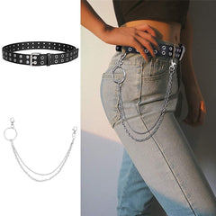 PU Leather Punk Belt for Women Men Jeans 2 Hole Belts 1.5 Wide