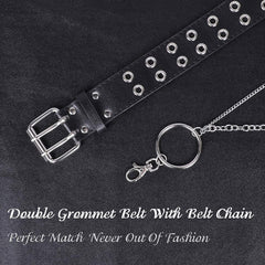 PU Leather Punk Belt for Women Men Jeans 2 Hole Belts 1.5 Wide