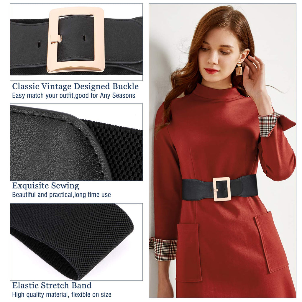 Women Dress Waist Belt Stretchy Elastic Vintage Belts for Dress with Metal Buckle Waistband Cosplay