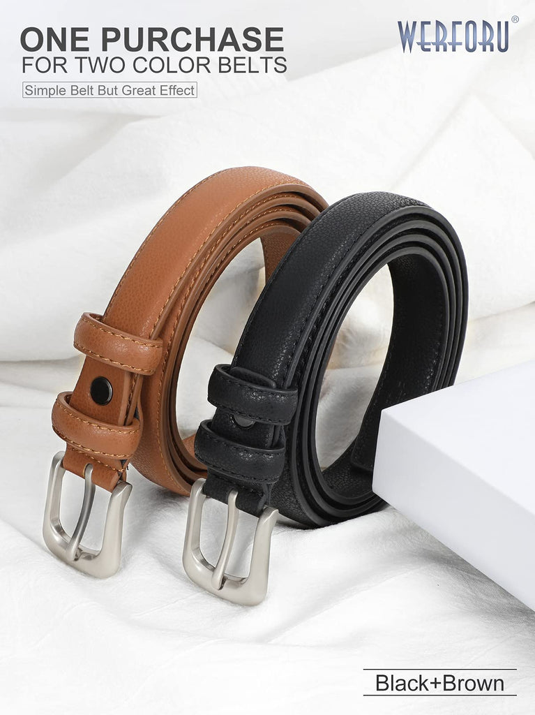 Women Leather Belt Waist Skinny Dress Belts Solid Pin Buckle Belt for Jeans Pants