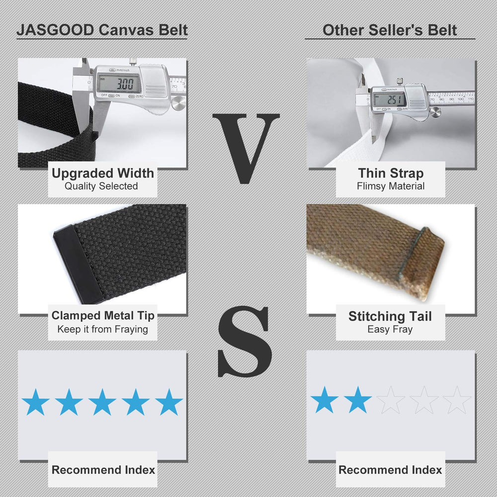 JASGOOD Men Women Canvas Belt Web Fabric Casual Belt with Black Double D-ring 1 1/2" Wide Set of 2