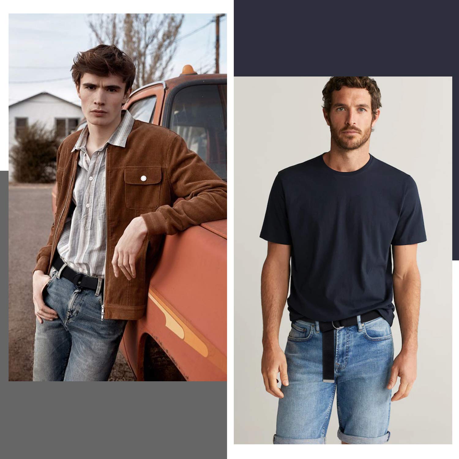 JASGOOD Men Women Canvas Belt Web Fabric Casual Belt with Black Double D-ring 1 1/2" Wide Set of 2 - JASGOOD OFFICIAL