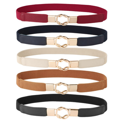 JASGOOD Women Retro Elastic Stretchy Skinny Waist Belt with Metal Gold Buckle