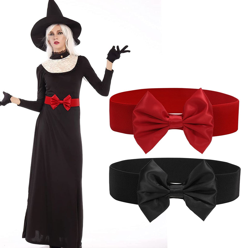 Women Bow Knot Elastic Waist Belt for Dress, Vintage Stretchy Wide Waistband Cinch Belts with Snap Buckle