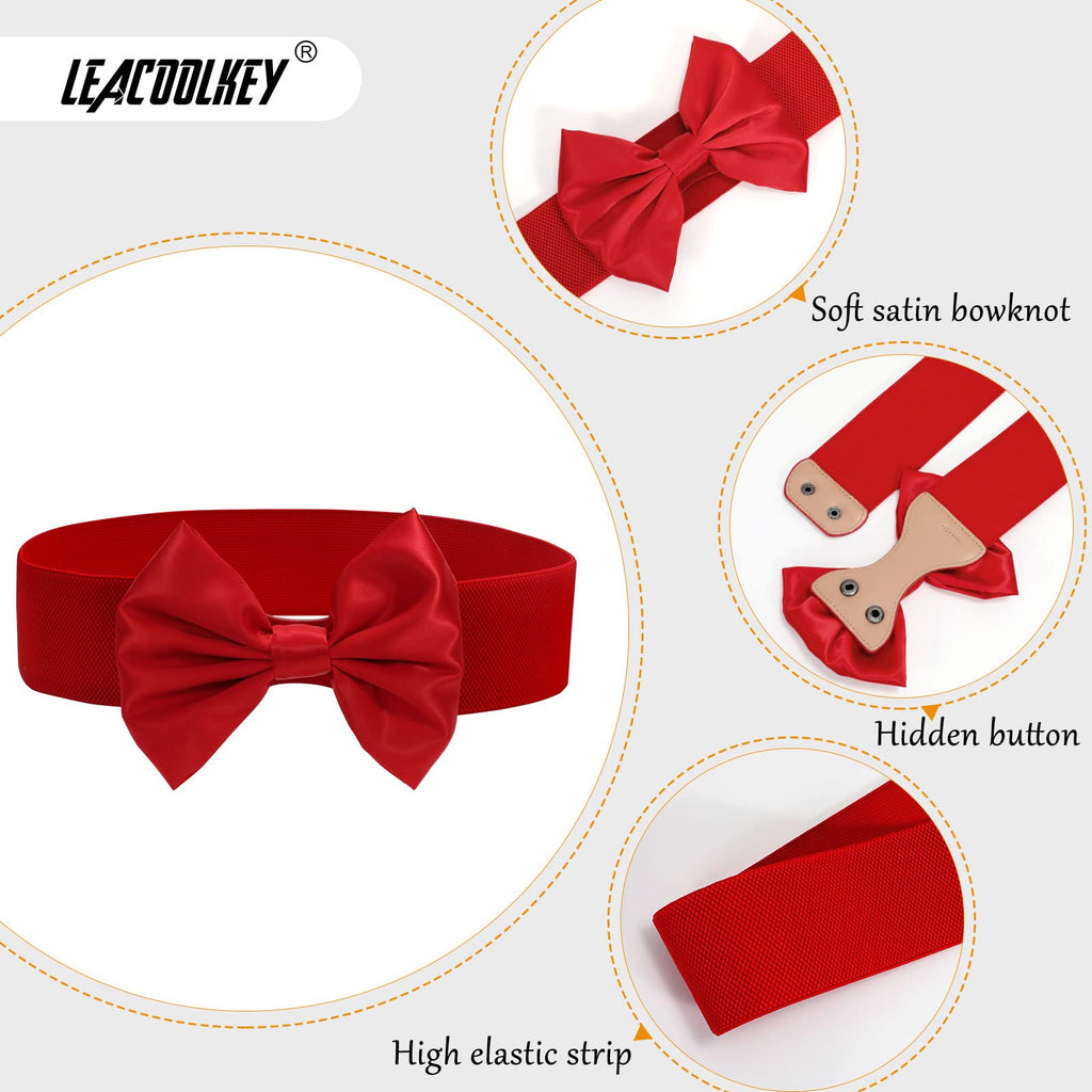 Women Bow Knot Elastic Waist Belt for Dress, Vintage Stretchy Wide Waistband Cinch Belts with Snap Buckle