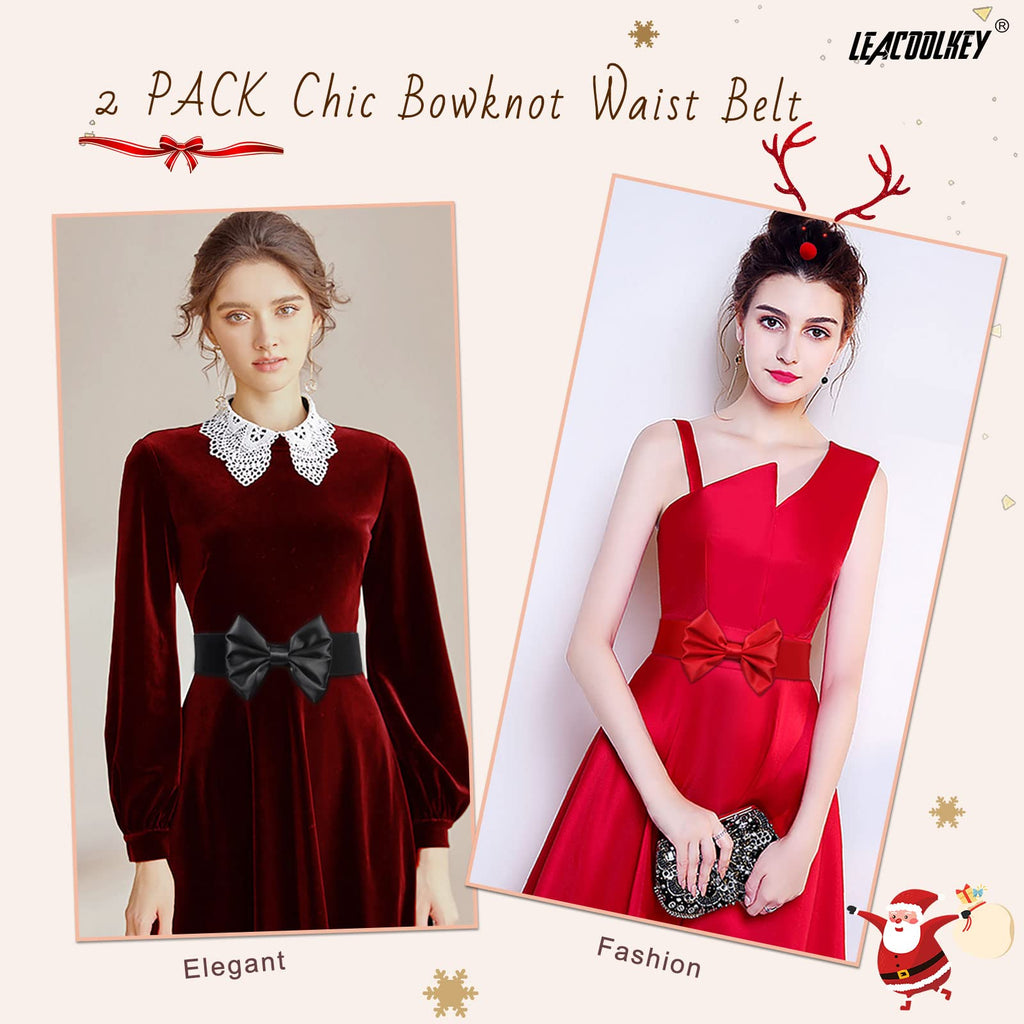 Women Bow Knot Elastic Waist Belt for Dress, Vintage Stretchy Wide Waistband Cinch Belts with Snap Buckle