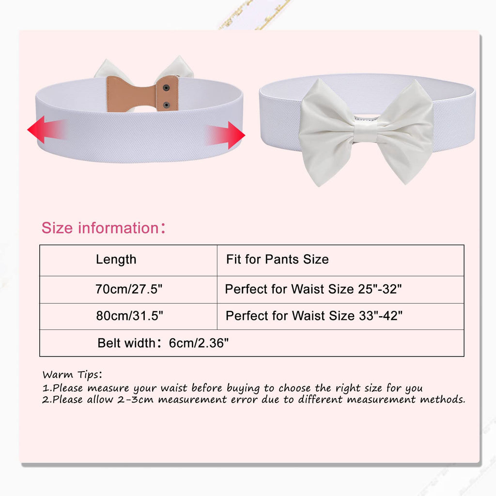 Women Bow Knot Elastic Waist Belt for Dress, Vintage Stretchy Wide Waistband Cinch Belts with Snap Buckle