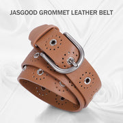 JASGOOD Women Grommet Leather Belt, Ladies Studded Holes Belts for Jeans Pants