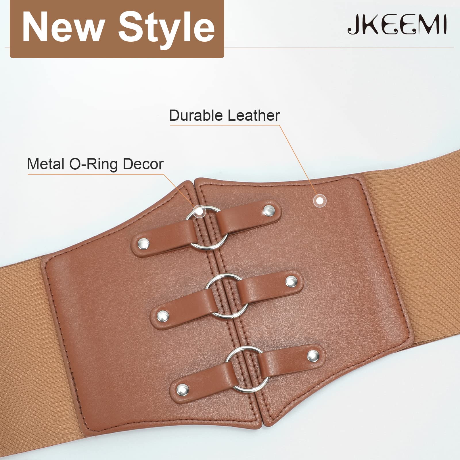 Women Corset Belt Metal O-Ring Decor Wide Elastic Belt for Daily Dress Cosplay Halloween Costumes - JASGOOD OFFICIAL
