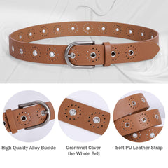 JASGOOD Women Grommet Leather Belt, Ladies Studded Holes Belts for Jeans Pants