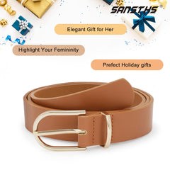 Women Leather belt Faux leather Chic Belt for Jeans Solid Color with Long Gold Curved Pin Buckle