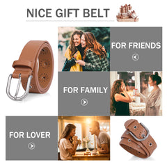 JASGOOD Women Grommet Leather Belt, Ladies Studded Holes Belts for Jeans Pants