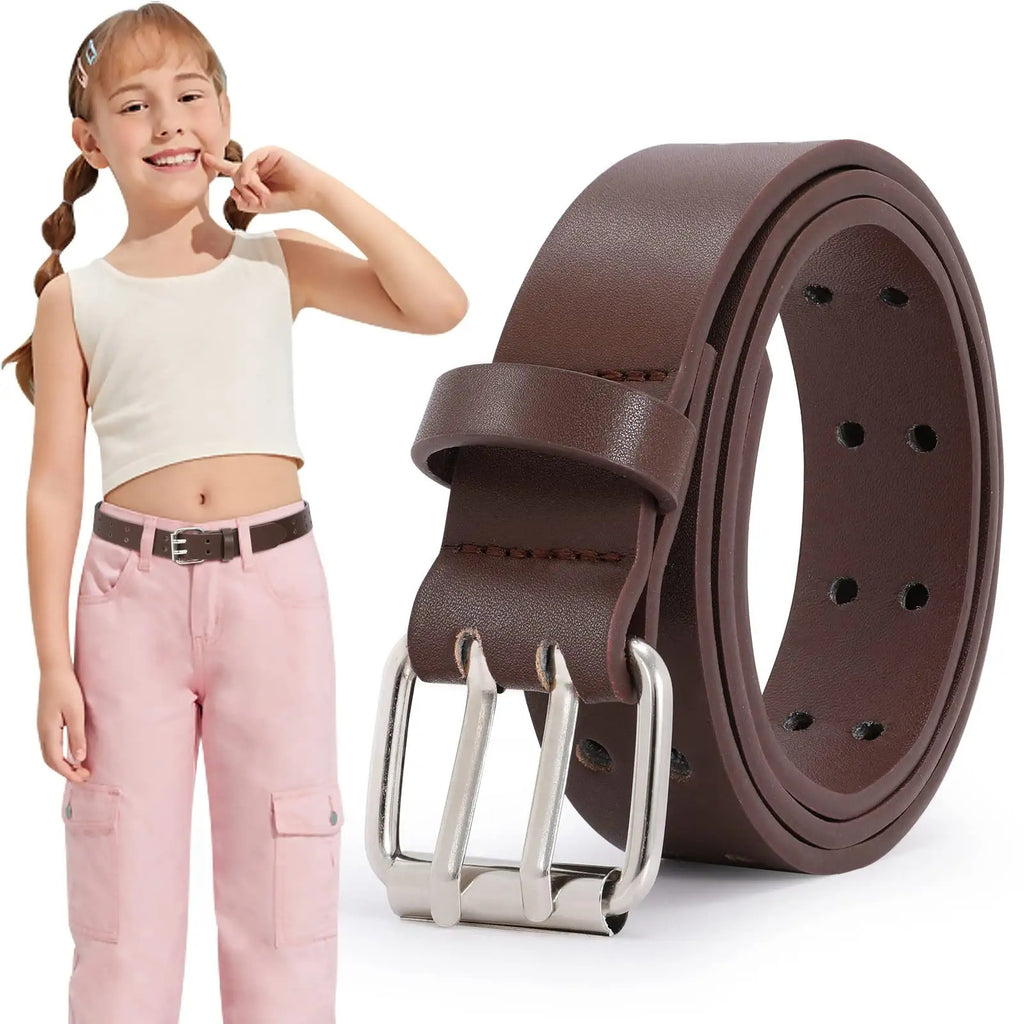 Kids Black Faux Leather Belt  Girls Boys Punk Style Double Grommet Belt For Jeans Cosplay Costume