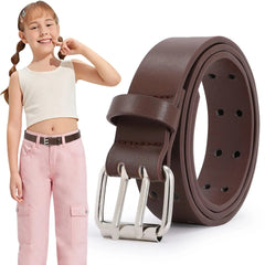 Kids Black Faux Leather Belt  Girls Boys Punk Style Double Grommet Belt For Jeans Cosplay Costume